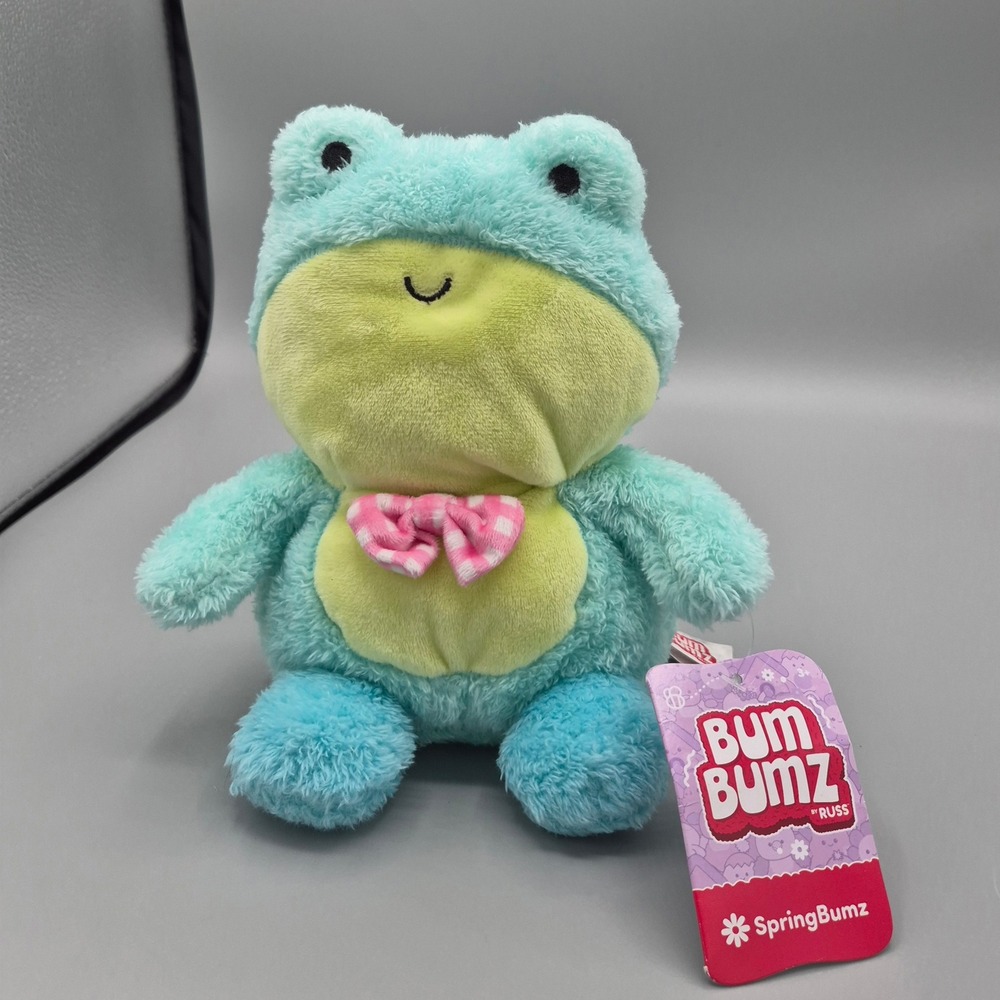 BumBumz by Russ SpringBumz Teal Frog Plush with Pink Bow Tie Jazwares 2024 NWT
